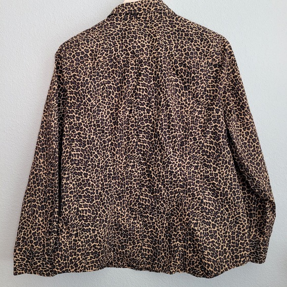 J. Crew Women's Cheetah Animal Print Long Sleeve Button Down Top XL Black Brown - Picture 2 of 8